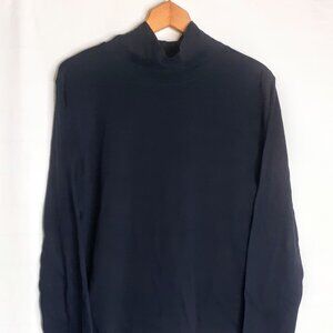 Lands'end Large Black Mock Neck Cotton T-shirt Long Sleeve Women's Stretch